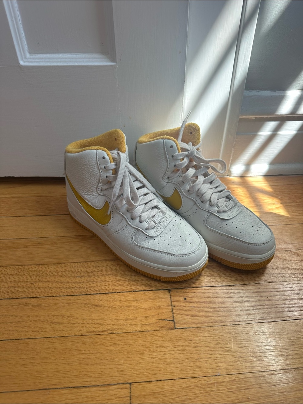 Nike White and Yellow High-Top Sneakers (AF1) Sz 8.5
